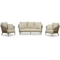 BUITEN living Palermo stoel-bank loungeset 5 personen | aluminium + touw | Sandstone | 3-delig