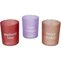MamboCat B. Happy 3-delige set theelichthouders van glas, elk 1x rood, paars en bruin – 2045622