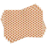 Abakuhaus Oranje en ivoorkleurige placemats, abstract decoratief motief met een curvy-vorm, retro-moderne stijl, tafeldecoratie van kleurvast stof voor eetkamer en keuken, Oranje en ivoor