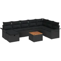 vidaXL Tuinset met 9 zitplaatsen, zwart, van polyrotan