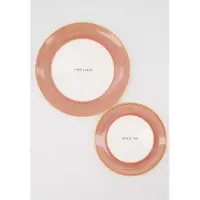 Zusss Set Van Een Ontbijtbordje Food Lover En Gebaksbordje Lovely Day In Donkerroze - Verjaardag - Cadeau Dames Keramiek White / Dark Pink