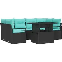 vidaXL Tuinbank Set 7 st 6-Aantal zitplaatsen Zwart en Blauw