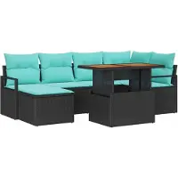 vidaXL Tuinbank Set 7 st Zwart en Teal poly rattan