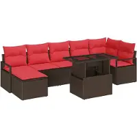 vidaXL Tuinbank Set 8 st Bruin en Rood poly rattan