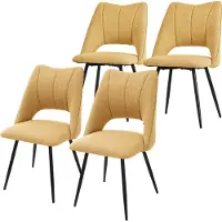 ML-Design eetkamerstoelen set van 4 mosterdgeel, polyester zitting, zwarte metalen poten, keukenstoelen met rugleuning, woonkamerstoelen, gestoffeerde stoelen voor eetkamer keuken kantoor, armstoelen