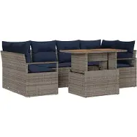 vidaXL Tuinbank Set 7 st 6-Aantal zitplaatsen grijs en marineblauw