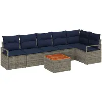 vidaXL Tuinbank Set met kussen 7 pcs Grijs poly rattan