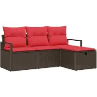 vidaXL Bankset, 4 stuks, 4 zitplaatsen, bruin en rood, polyrotan