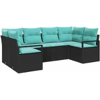 vidaXL Bankstel met kussen 6 pcs Zwart Poly Riet