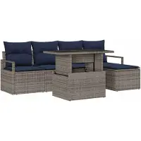 vidaXL Tuinbank Set 6 st Grijs en Marineblauw poly rattan
