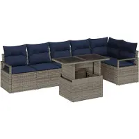 vidaXL Tuinbank Set 7 st 6-Aantal zitplaatsen Grijs en Marineblauw