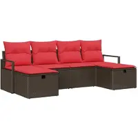 vidaXL Bankstel 6 st 6-Aantal zitplaatsen Bruin en Rood poly rattan