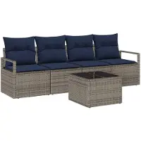 vidaXL Bankstel 5 st 4-Aantal zitplaatsen Grijs en Blauw poly rattan