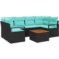 vidaXL Tuinbank Set met kussen 7 pcs Zwart poly rattan