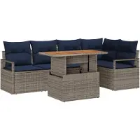 vidaXL Tuinbank Set 6 st 5-Aantal zitplaatsen Grijs en Marineblauw