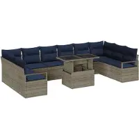 vidaXL Tuinbank Set 11 st 10-Aantal zitplaatsen Grijs en Marineblauw