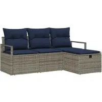 vidaXL Bankstel 4 st 4-Aantal zitplaatsen Grijs en Marineblauw