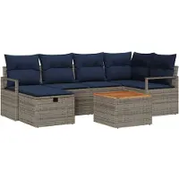 vidaXL Tuinbank Set 7 st Grijs poly rattan