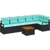 vidaXL Tuinbank Set 7 st Zwart poly rattan