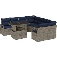 vidaXL Tuinbank Set 9 st 8-Aantal zitplaatsen Grijs en Marineblauw