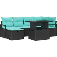 vidaXL Tuinbank Set met kussen met opslag 7 pcs Zwart Poly rattan