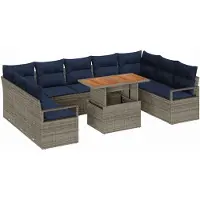 vidaXL Tuinbank Set 10 st 9-Aantal zitplaatsen Grijs en Marineblauw