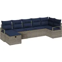 vidaXL Bankstel 7 st 7-Aantal zitplaatsen Grijs en Marineblauw