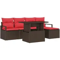 vidaXL Tuinbank Set 6 st Bruin en Rood poly rattan