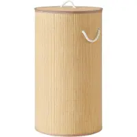 Songmics - Wasmand - Wasmand met Deksel - Bamboe - Opvouwbaar - Rond Design