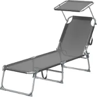 Songmics - Ligbed - Ligstoel - Opvouwbare - Tuin en Terras - Verstelbare Rugleuning en Zonnescherm