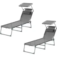 Songmics - Ligbed - Ligstoel - Opvouwbare - Set van 2 - Verstelbare Zonnekap - Max 110 kg