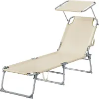 Songmics - Ligbed - Ligstoel - Opvouwbare - Tuin en Terras - Verstelbare Rugleuning en Zonnescherm