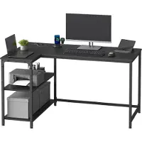 Vasagle - Bureau - Hoekbureau in L-vorm met Opbergruimte - In Hoogte Verstelbaar - Met Oplaadstation