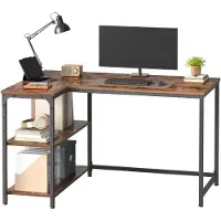 Vasagle - Bureau - Bureau in L-vorm met Opbergruimte - Verstelbare Plank - Ideaal voor Kantoor