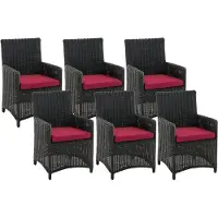 CLP 6-delige tuinstoelenset Fontana - polyrattan stoelen met hoge rugleuning en zitkussens zwart