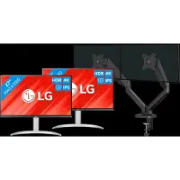 LG 27UP83AK-W Duo Pack + BlueBuilt Monitorarm Mechanische Veer voor 2 Monitoren