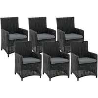 CLP 6-delige tuinstoelenset Fontana - polyrattan stoelen met hoge rugleuning en zitkussens zwart