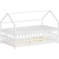 ML-Design Kinderbed Huisbed 120x200 cm wit gemaakt van dennenhout incl. matras H-16cm uitvalbeschermend dak en lattenbodem