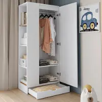 STILVORA Kledingkast - 1 Deur Met Verstelbare Legplanken En Laden - Opbergen In Slaapkamer Hal Of Kantoor - Hout - Wit - 70x40x170 Cm
