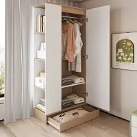 STILVORA Kledingkast - Met Legplanken En Lades - Voor Slaapkamer En Hal - Hout - Naturel;Wit - 70x40x170 Cm
