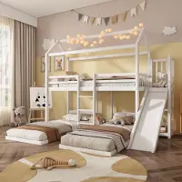 Sweiko Stapelbed - 90x200cm*3 - Met glijbaan - Huisontwerp - Voor 3 personen - Grenenhout + MDF - Wit