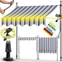 Tillvex Klemluifel, 200 cm, lichtgrijs, met LED en handslinger, voor balkon, balkonluifel zonder boren, luifel uv-bestendig en in hoogte verstelbaar, zonwering, waterdicht