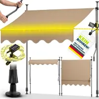 Tillvex Klemluifel, 400 cm, lichtgrijs, met LED en handslinger, voor balkon, balkonluifel zonder boren, luifel uv-bestendig en in hoogte verstelbaar, zonwering, waterdicht