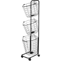 Happiq Wasmand 3-Laags op Wielen 122x31x25 cm - Wassorteerder voor Badkamer & Wasruimte