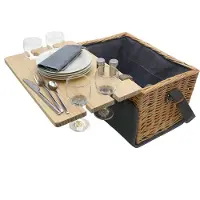 UNUS Picknickmand set voor 4 personen met serveertafel picknickdeken koeltas en draagriem 33 delig 41x29x24 cm bruin grijs