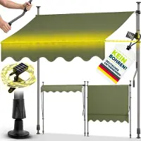 Tillvex Klemluifel, 400 cm, lichtgrijs, met LED en handslinger, voor balkon, balkonluifel zonder boren, luifel uv-bestendig en in hoogte verstelbaar, zonwering, waterdicht