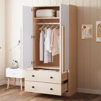 Sweiko Kledingkast - Dubbele deuren - Met 2 laden - 70*40*170 cm - Natuurlijke + Wit