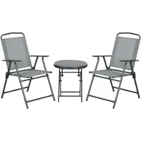 Merax Bistroset Opklapbaar 3-delig - Tuinset met 2 Stoelen en Tafel - Balkonset Metaal en Glas - Tuinmeubelen voor Balkon Terras - Lichtgrijs