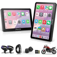 Carpuride W712D +TPMS - Motorfiets Carplay-scherm - 1080P HD dubbele dashcam - 7 inch - waterdicht - draaibaar - touchscreen - draadloze CarPlay en Android Auto - bedrade controller - navigatie.