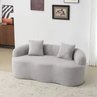 OKWISH Loveseat 2-Zits - Golvend Design Met Ronde Armleuningen En 2 Kussens - Voor Woonkamer Of Slaapkamer - Lichtgrijs